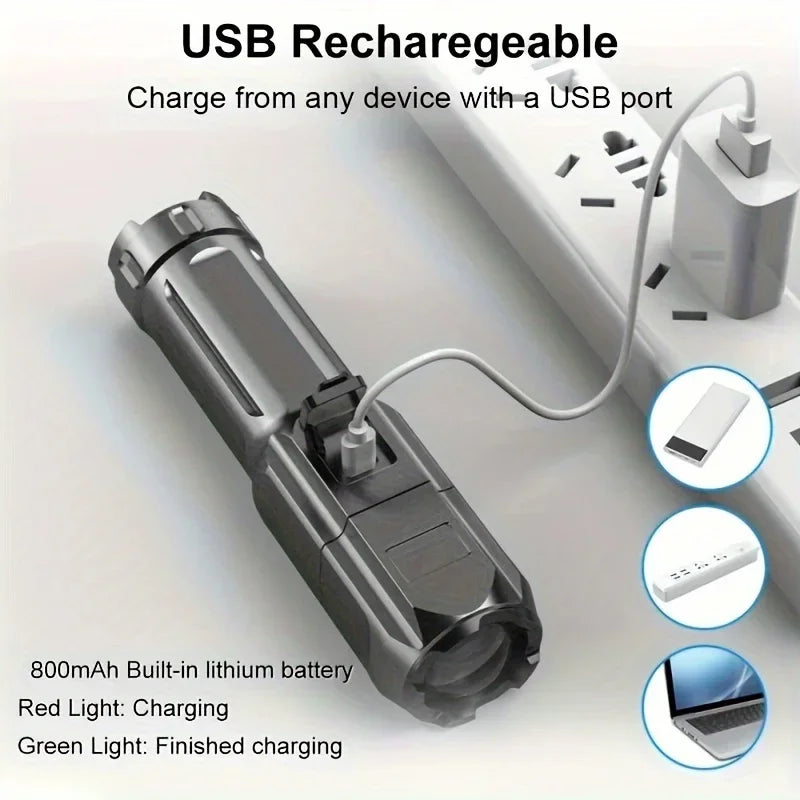 Lampe torche LED rechargeable puissante – USB, zoom, étanche